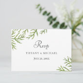 Elegant Modern Green Leaf Wedding RSVP Kaartje (Staand voorkant)