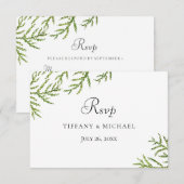 Elegant Modern Green Leaf Wedding RSVP Kaartje (Voorkant / Achterkant)