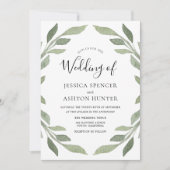 Elegant Modern Green Leaf Wreath Wedding Invite Kaart (Voorkant)