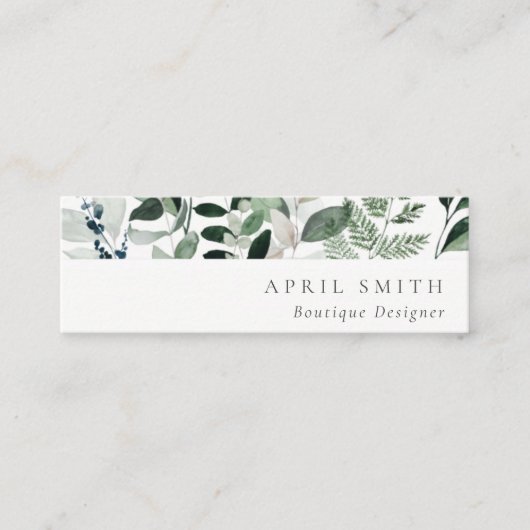 Elegant Modern Green Leafy Tropical Foliage Fern Mini Visitekaartje (Voorkant)
