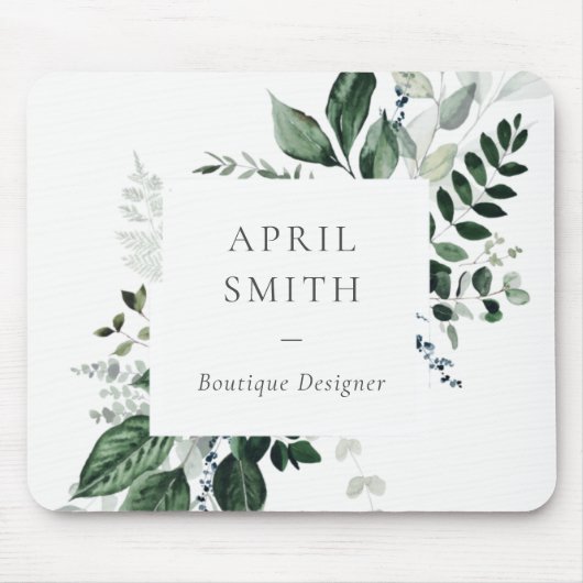 Elegant Modern Green Leafy Tropical Foliage Fern Muismat (Voorkant)