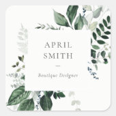 Elegant Modern Green Leafy Tropical Foliage Fern Vierkante Sticker (Voorkant)