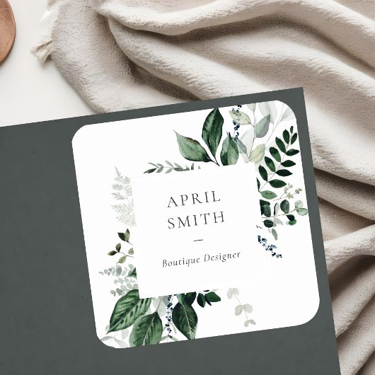 Elegant Modern Green Leafy Tropical Foliage Fern Vierkante Sticker