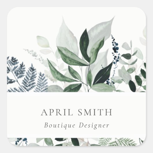 Elegant Modern Green Leafy Tropical Foliage Fern Vierkante Sticker (Voorkant)