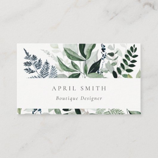 Elegant Modern Green Leafy Tropical Foliage Fern Visitekaartje (Voorkant)