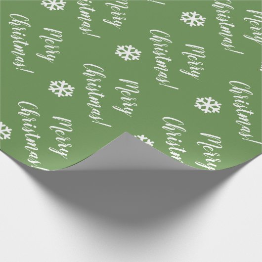 Elegant Modern Green Merry Kerstmis! & Snowflake Cadeaupapier (Hoek)
