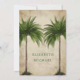Elegant Modern Green Palm Formal Champagne Wedding Kaart