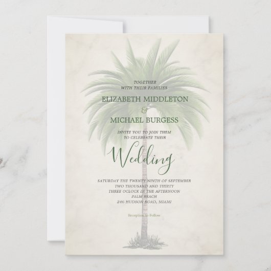 Elegant Modern Green Palm Formal Champagne Wedding Kaart (Achterkant)