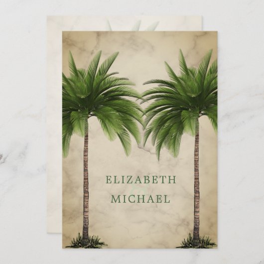 Elegant Modern Green Palm Formal Champagne Wedding Kaart (Voorkant / Achterkant)