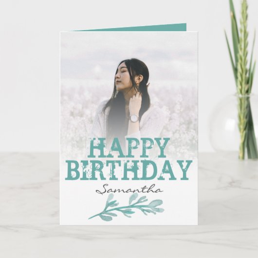 Elegant Modern Green Photo Waterverf Kaart (Voorkant)