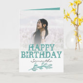 Elegant Modern Green Photo Waterverf Kaart (Gele Bloem)