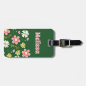 Elegant Modern Green Pink Floral Bagagelabel (Voorkant horizontaal)