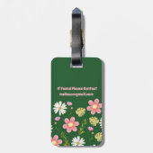 Elegant Modern Green Pink Floral Bagagelabel (Achterkant verticaal)