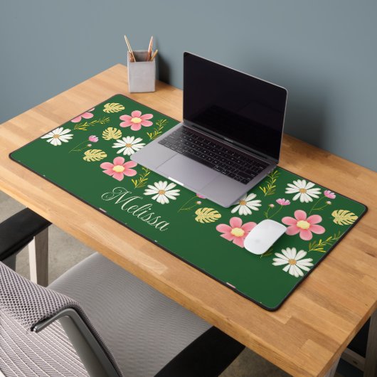 Elegant Modern Green Pink Floral Bureaumat (Kantoor 2)