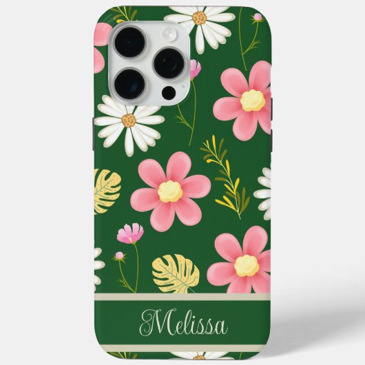 Elegant Modern Green Pink Floral Case-Mate iPhone Case (Achterkant)