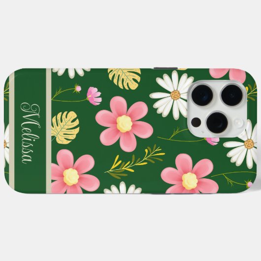 Elegant Modern Green Pink Floral Case-Mate iPhone Case (Achterkant (horizontaal))