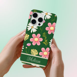 Elegant Modern Green Pink Floral iPhone 15 Pro Max Hoesje