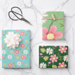 Elegant Modern Green Pink Floral Inpakpapier Vel