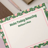 Elegant Modern Green Pink Floral Notitieblok