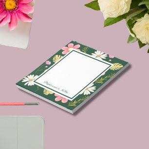 Elegant Modern Green Pink Floral Notitieblok