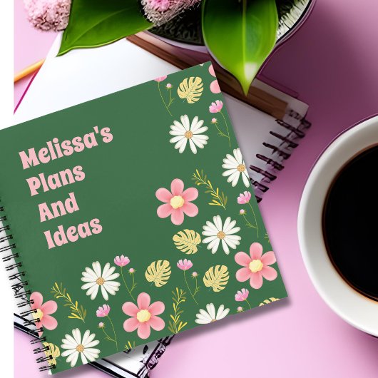 Elegant Modern Green Pink Floral Notitieboek