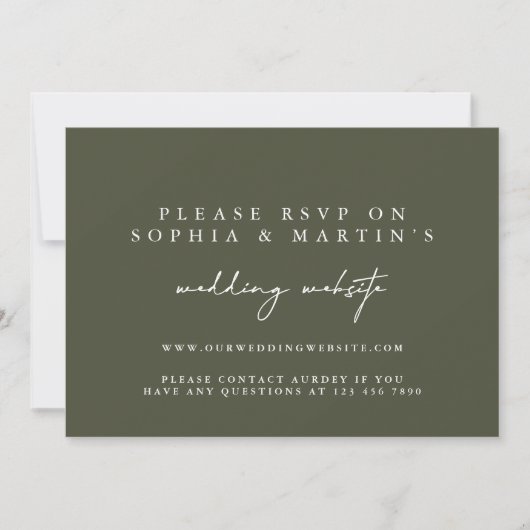 Elegant Modern Green RSVP Online Wedding Website Kaart (Voorkant)