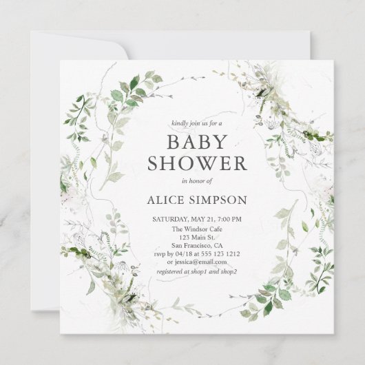 Elegant Modern Greenery Baby shower Kaart (Voorkant)
