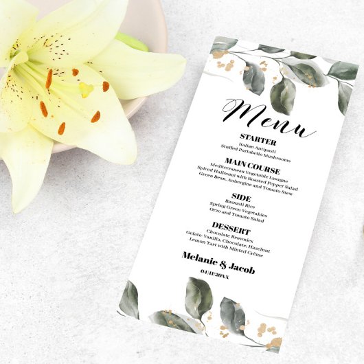 Elegant Modern greenery flat Menu Kaart