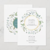Elegant Modern Greenery Garland Gold Wedding  Uitnodiging Briefkaart (Voorkant / Achterkant)