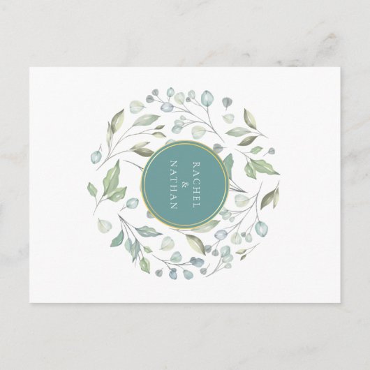 Elegant Modern Greenery Garland Gold Wedding  Uitnodiging Briefkaart (Achterkant)