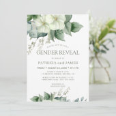 Elegant modern greenery gender reveal baby shower kaart (Staand voorkant)