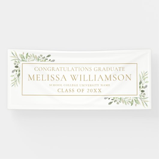 Elegant modern Greenery Gold Afstuderen Banner (Horizontaal)