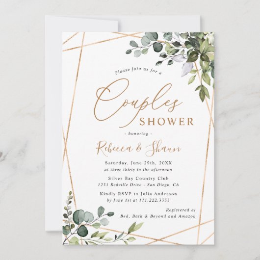 Elegant modern Greenery Gold Couples — Shower Kaart (Voorkant)