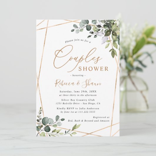 Elegant modern Greenery Gold Couples — Shower Kaart (Staand voorkant)