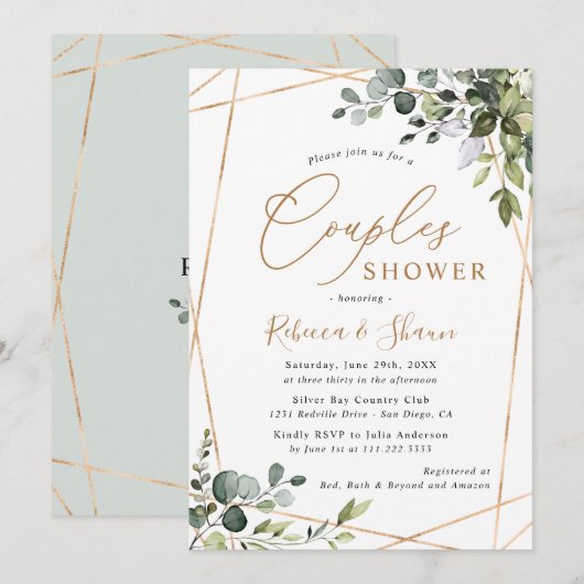 Elegant modern Greenery Gold Couples — Shower Kaart (Voorkant / Achterkant)