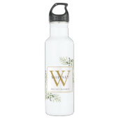 Elegant Modern Greenery Gold Monogram Waterfles (Voorkant)