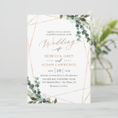 Elegant Modern Greenery Gold Wedding Uitnodiging (Staand voorkant)