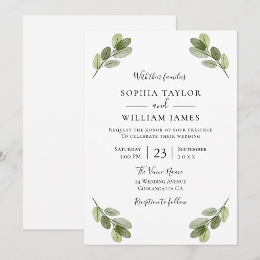 Elegant Modern Greenery leveert lente bruiloft Kaart (Voorkant / Achterkant)