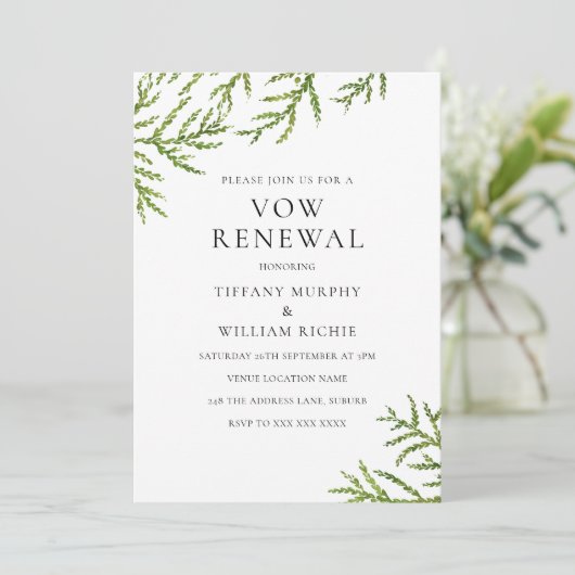 Elegant Modern Greenery Vow Renewal Invite Kaart (Staand voorkant)