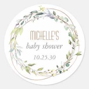 Elegant Modern Greenery Waterverf, Baby shower Ronde Sticker