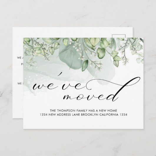 Elegant Modern Greenery We hebben beweging gezet Aankondigingskaart (Voorkant / Achterkant)