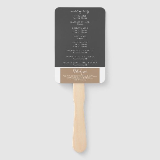 Elegant modern Grey beige Wedding Programme Handwaaier (Achterkant)