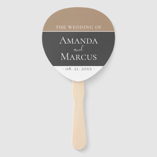 Elegant Modern Grijs Beige Keepsake Bruiloft Handwaaier (Voorkant)
