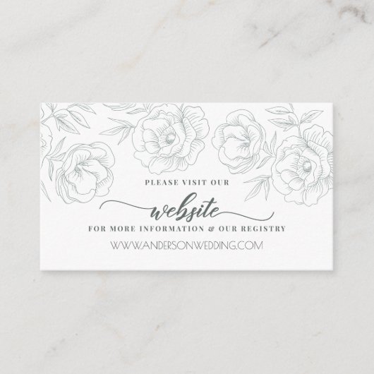 Elegant  Modern Grijs Bloemen Bruiloft Informatiekaartje (Voorkant)