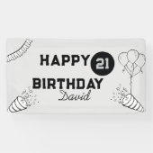 Elegant Modern Grijs en Zwart Gelukkig 21e verjaar Spandoek (Horizontaal)