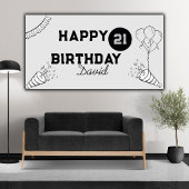 Elegant Modern Grijs en Zwart Gelukkig 21e verjaar Spandoek