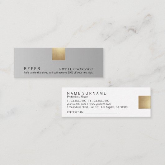 Elegant modern grijs gradiënt Gold Accent Referenc Mini Visitekaartje (Voorkant / Achterkant)