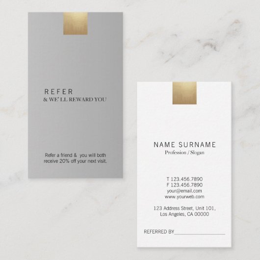 Elegant modern grijs gradiënt Gold Verticaal Visitekaartje (Voorkant / Achterkant)