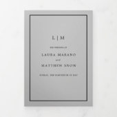 Elegant Modern Grijs Monogram Eenvoudige Bruiloft Drieluik Uitnodiging (Cover)