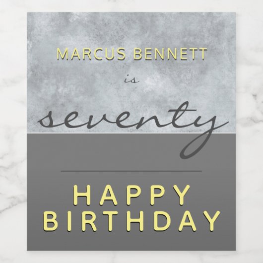Elegant modern grijs script 70ste verjaardag wijn etiket (Enkel label)